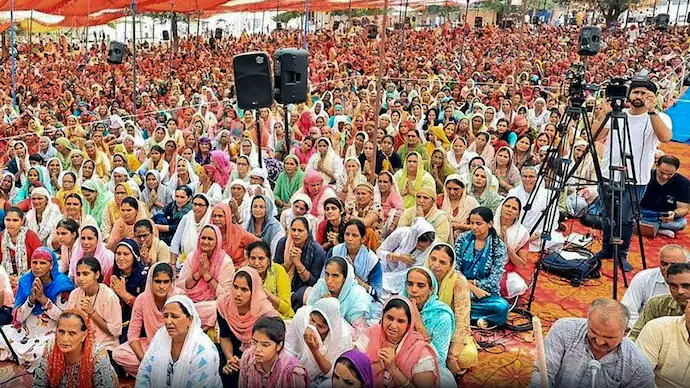 Devotees at the Hathras satsang  religious event where a stampede started